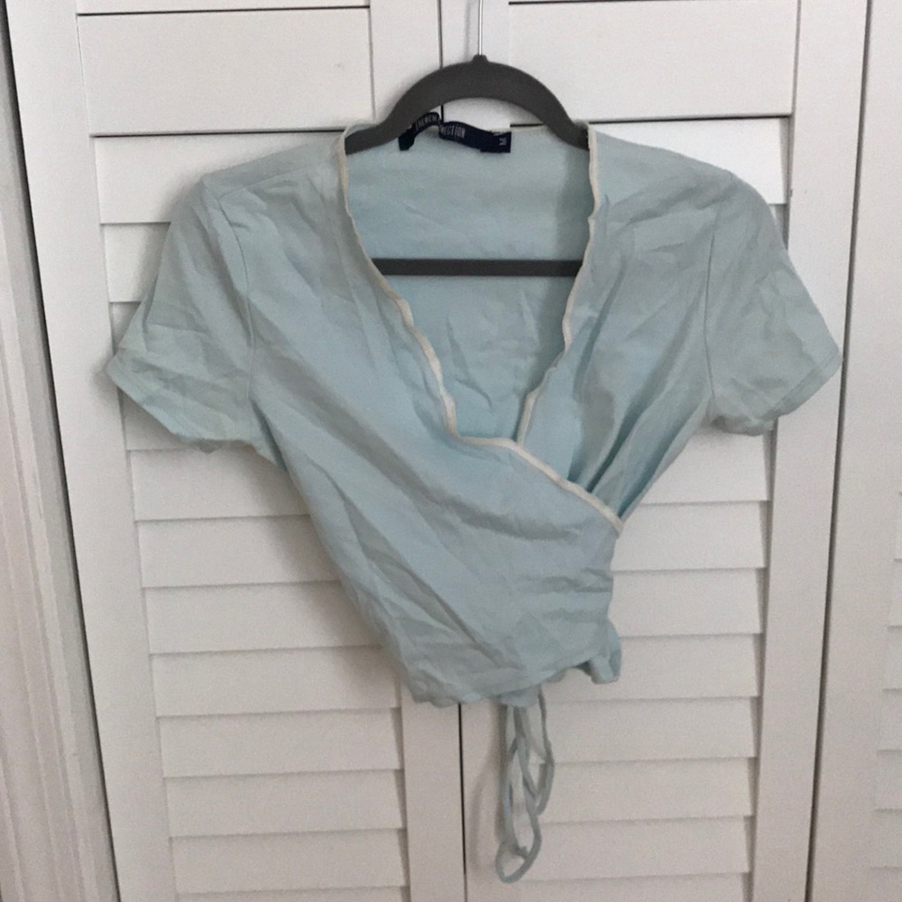 French Connection baby blue tie crop top.